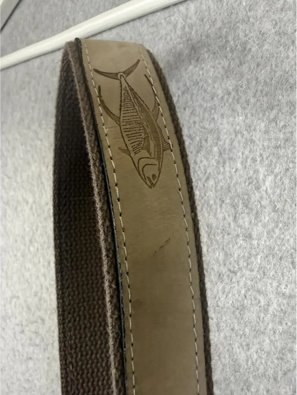 Zep Pro Leather Canvas Belt Embroidery Dolphin Fish Brown Men's 42 Fisherman USA